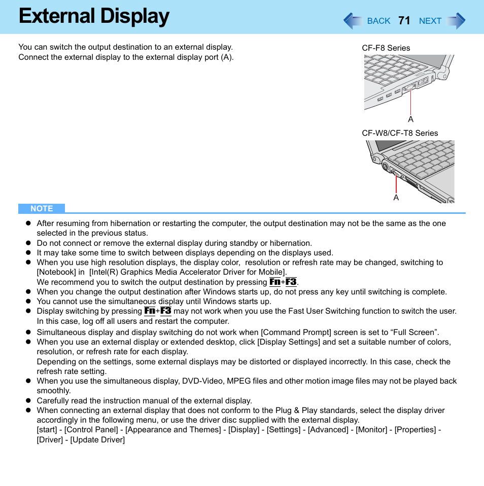 External display | Panasonic CF-W8 User Manual | Page 71 / 140