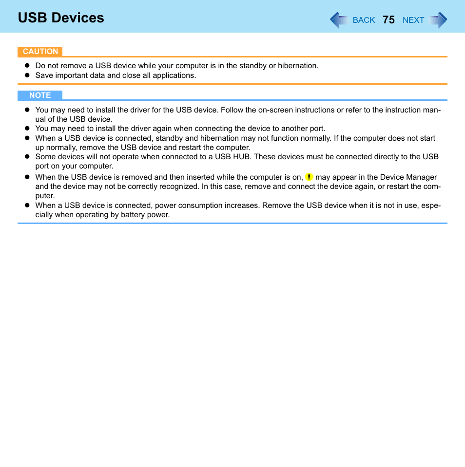 Usb devices | Panasonic CF-W8 User Manual | Page 75 / 140