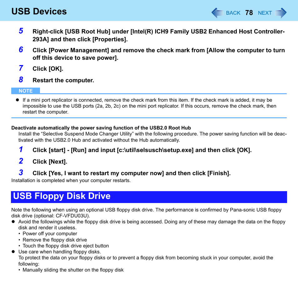 Usb devices, Usb floppy disk drive | Panasonic CF-W8 User Manual | Page 78 / 140