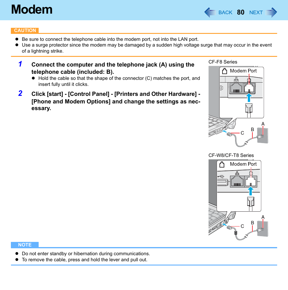 Modem | Panasonic CF-W8 User Manual | Page 80 / 140