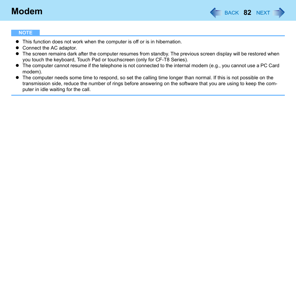 Modem | Panasonic CF-W8 User Manual | Page 82 / 140