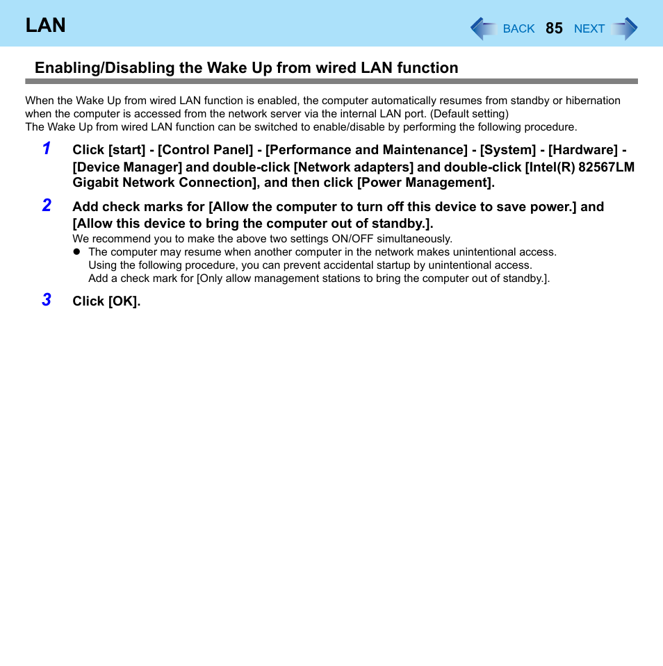 Up from wired lan function | Panasonic CF-W8 User Manual | Page 85 / 140