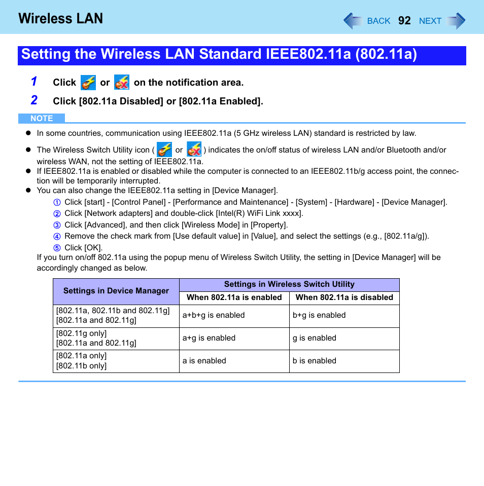 Wireless lan | Panasonic CF-W8 User Manual | Page 92 / 140