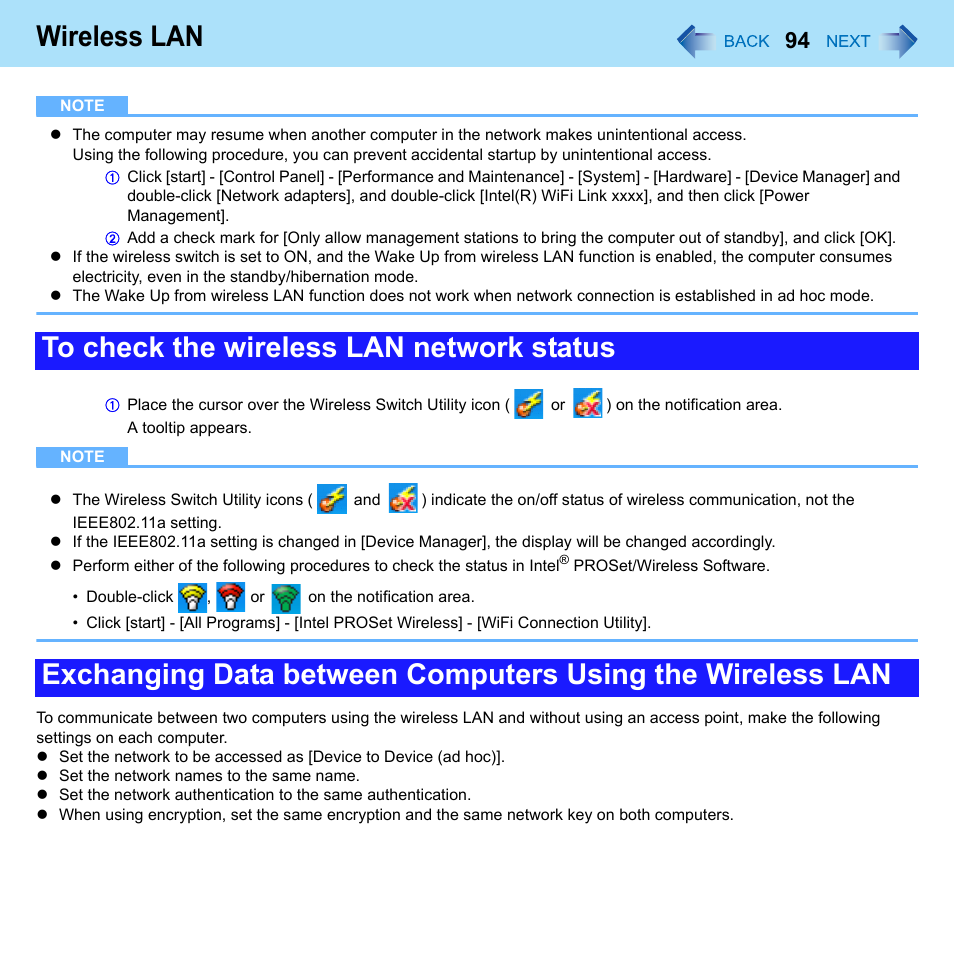 Wireless lan | Panasonic CF-W8 User Manual | Page 94 / 140