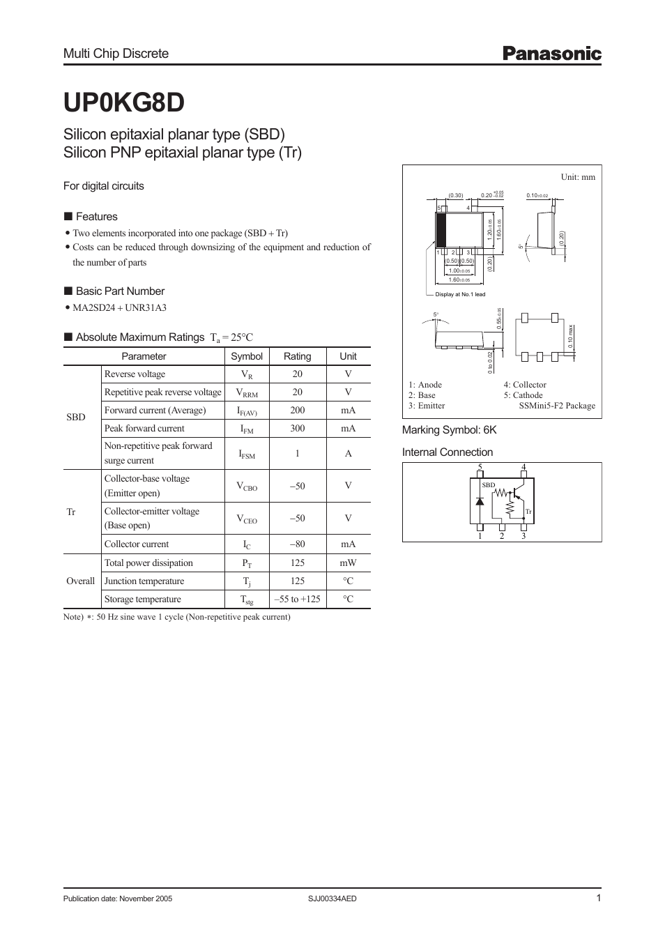 Panasonic UP0KG8D User Manual | 5 pages