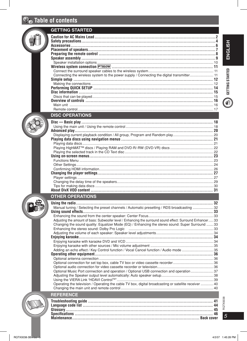 Panasonic SC-PT850 User Manual | Page 5 / 48
