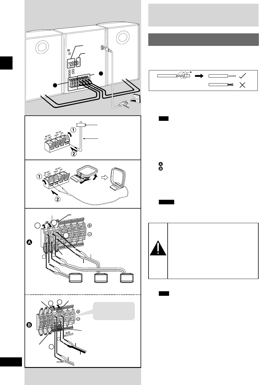 Connections, Basic connections (for supplied accessories), Connect the fm indoor antenna | Connect the am loop antenna, Connect the speaker cables, Connect the ac power supply cord | Panasonic SC-AK600 User Manual | Page 6 / 32