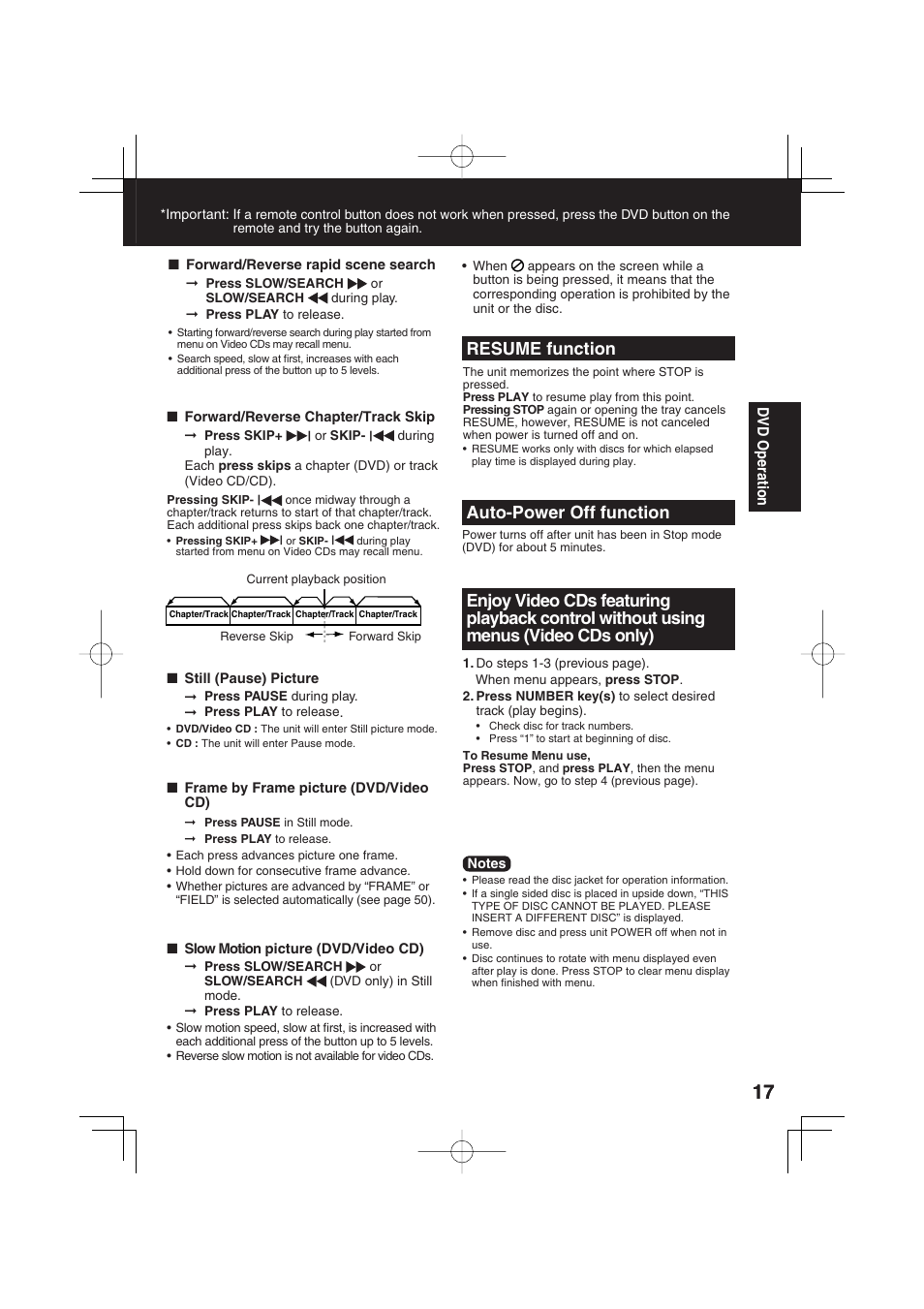 Resume function, Auto-power off function | Panasonic PV 20DF63 User Manual | Page 17 / 68