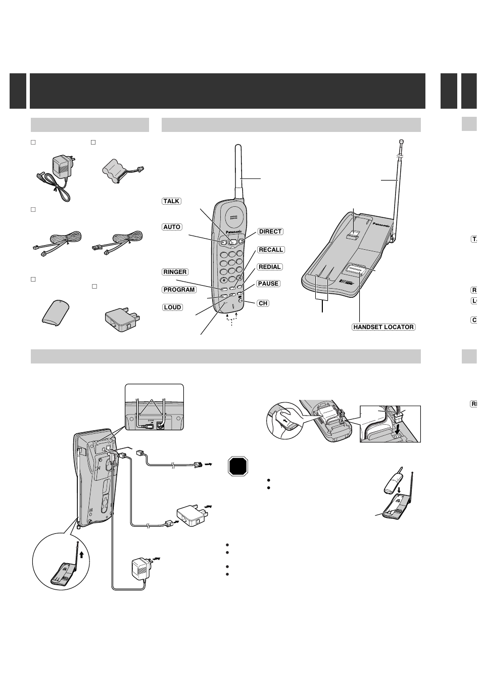 Getting started, Handset base unit, Stop | Connect as shown, Charge the battery for about 15 hours | Panasonic KX-TC1200NZB User Manual | Page 2 / 8