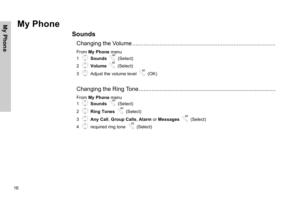 My phone, Sounds | Panasonic EB-G51E User Manual | Page 19 / 90