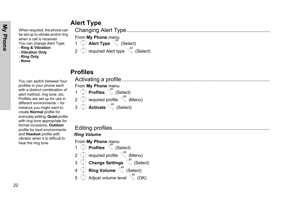 Alert type profiles, Alert type, Profiles | Panasonic EB-G51E User Manual | Page 25 / 90