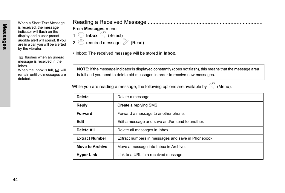 Mess age s reading a received message | Panasonic EB-G51E User Manual | Page 47 / 90