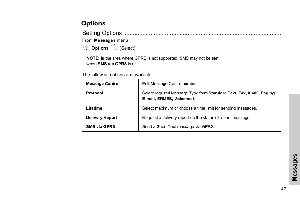 Options | Panasonic EB-G51E User Manual | Page 50 / 90