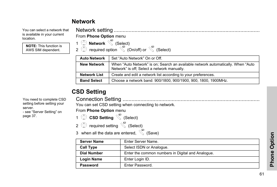 Network csd setting, Network, Csd setting | Panasonic EB-G51E User Manual | Page 64 / 90