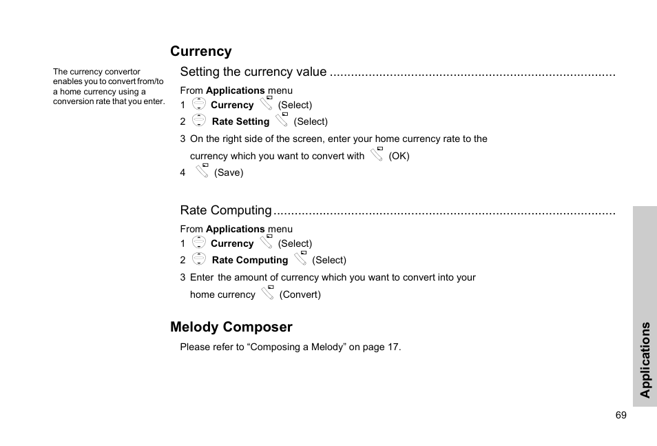 Currency melody composer, Currency, Melody composer | Panasonic EB-G51E User Manual | Page 72 / 90