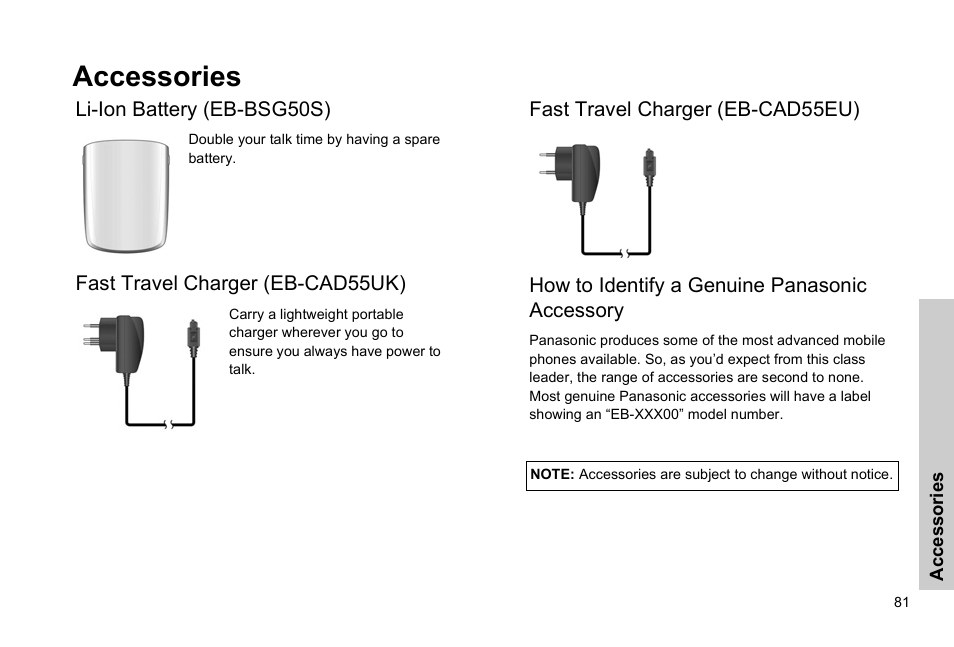 Accessories | Panasonic EB-G51E User Manual | Page 84 / 90