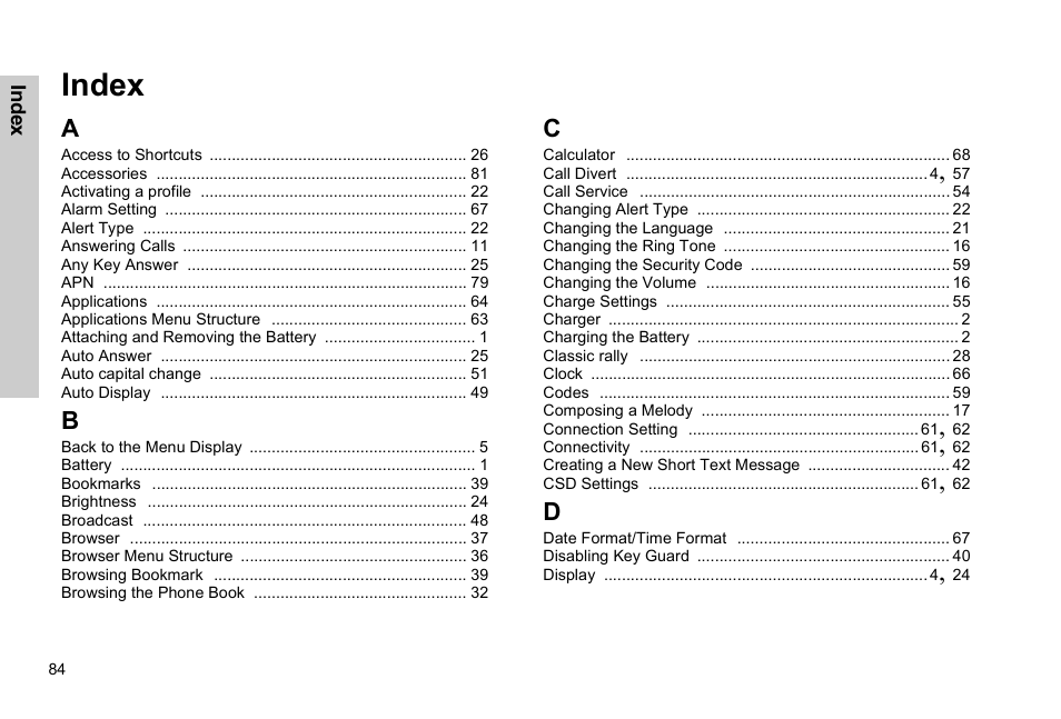 Index | Panasonic EB-G51E User Manual | Page 87 / 90