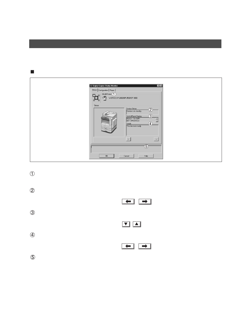 Display status details, Status monitor | Panasonic DP-2000 User Manual | Page 142 / 180