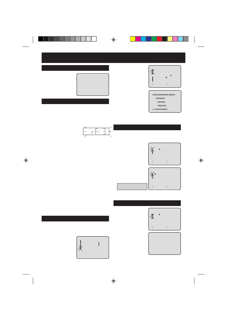 Ajuste automático de los canales, Seleccion de tv/catv, Ajuste del canal de video | Seleccion de idioma en pantalla 2, Ajuste del reloj manual (continuacion) | Panasonic PV-D734S User Manual | Page 60 / 68