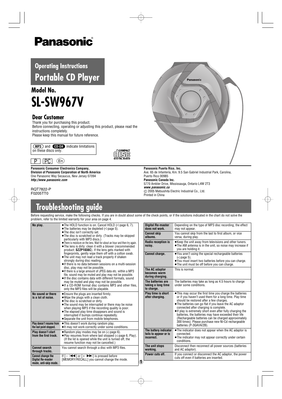 Panasonic SL-SW967V User Manual | 8 pages