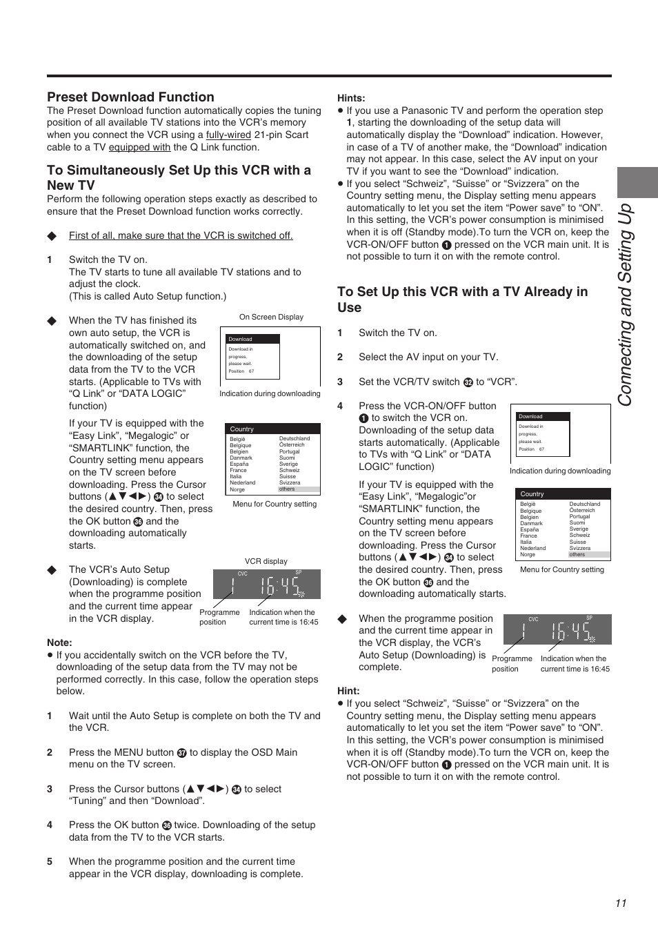 Connecting and setting up, Preset download function | Panasonic NV-FJ710 Series User Manual | Page 11 / 58