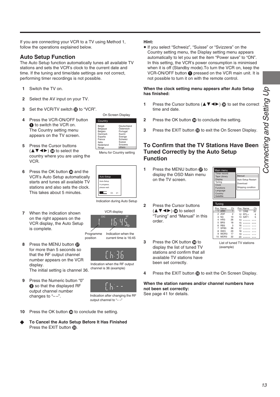 Connecting and setting up, Auto setup function | Panasonic NV-FJ710 Series User Manual | Page 13 / 58