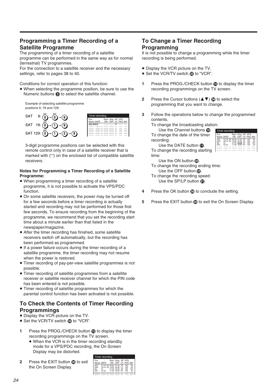 Sat 9: sat 19, Sat 129 | Panasonic NV-FJ710 Series User Manual | Page 24 / 58