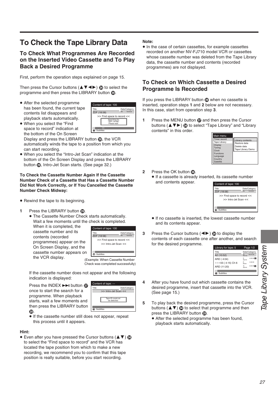 Tape libr a ry system | Panasonic NV-FJ710 Series User Manual | Page 27 / 58