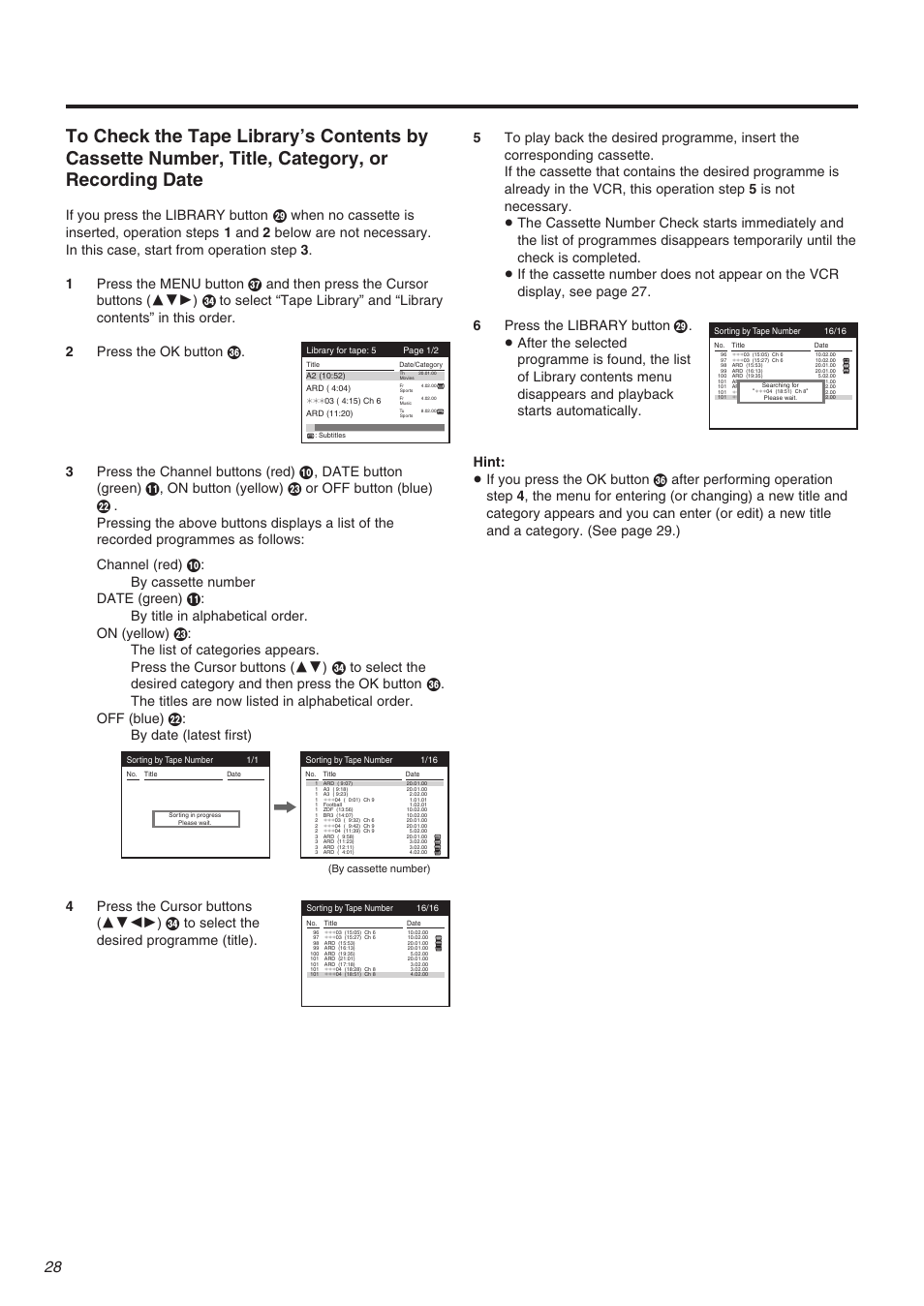 By cassette number) | Panasonic NV-FJ710 Series User Manual | Page 28 / 58
