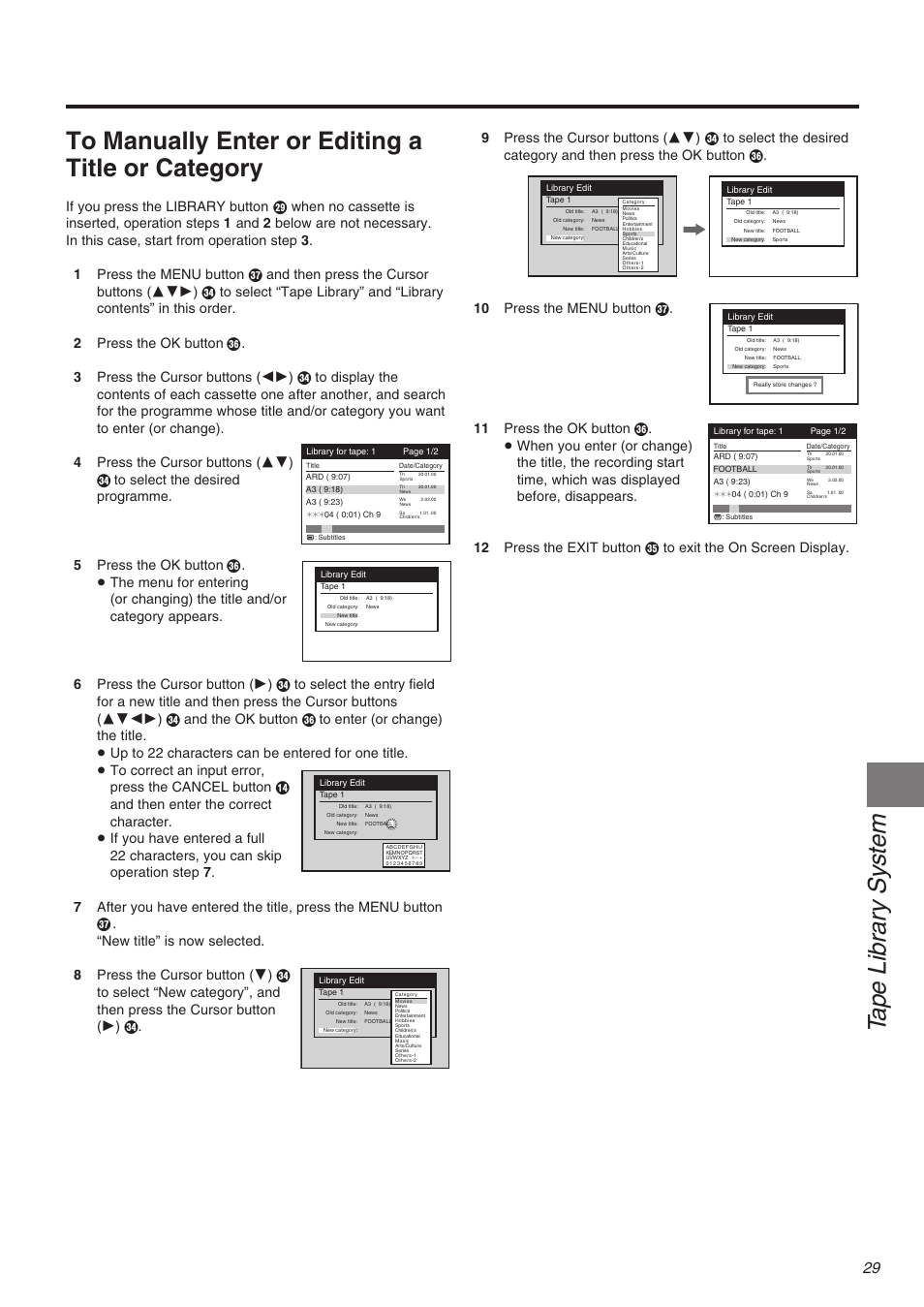 Tape libr a ry system | Panasonic NV-FJ710 Series User Manual | Page 29 / 58