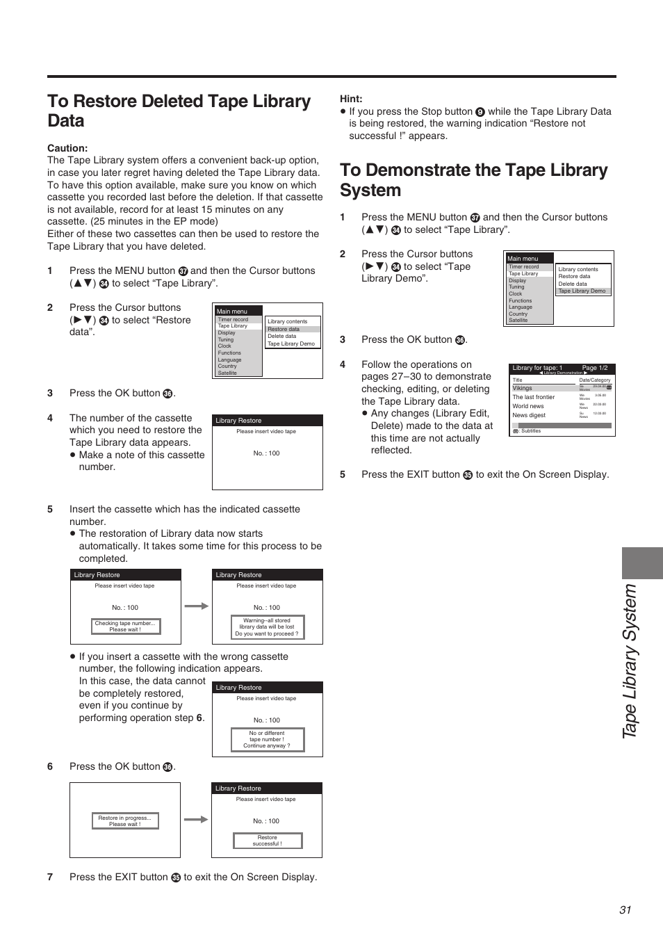 Tape libr a ry system | Panasonic NV-FJ710 Series User Manual | Page 31 / 58