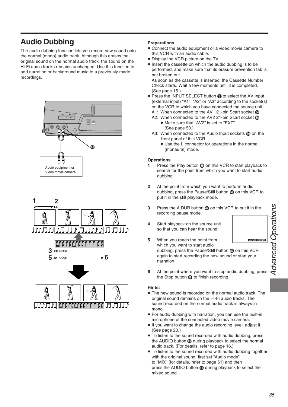 Adv anced oper ations, Audio dubbing | Panasonic NV-FJ710 Series User Manual | Page 35 / 58