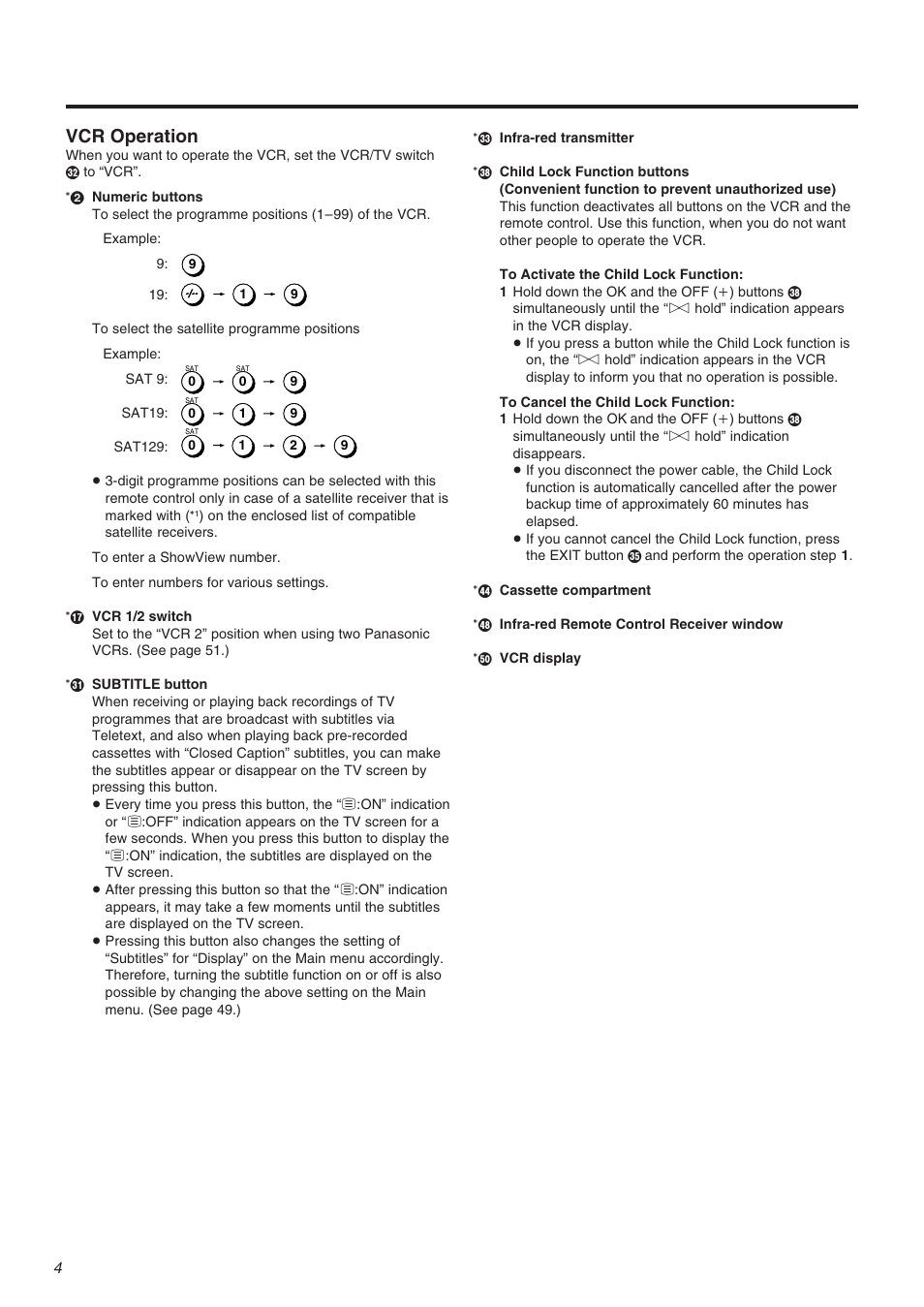 Vcr operation | Panasonic NV-FJ710 Series User Manual | Page 4 / 58