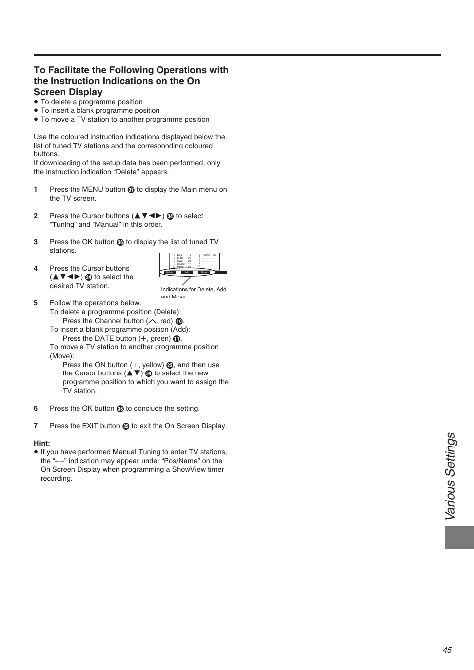 Va rious se ttings | Panasonic NV-FJ710 Series User Manual | Page 45 / 58