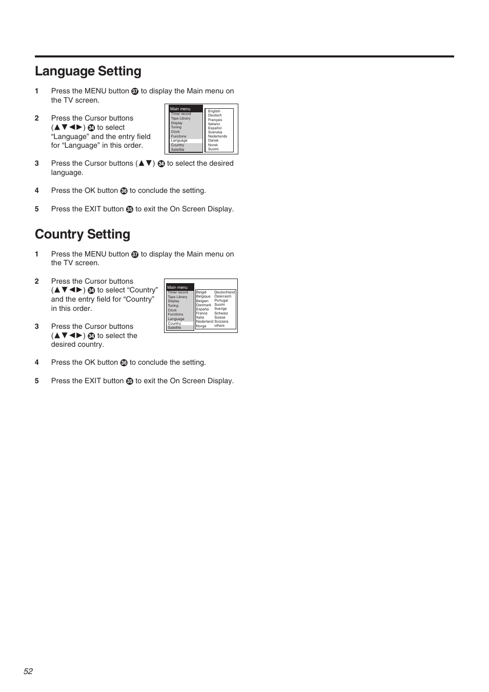 Language setting, Country setting | Panasonic NV-FJ710 Series User Manual | Page 52 / 58
