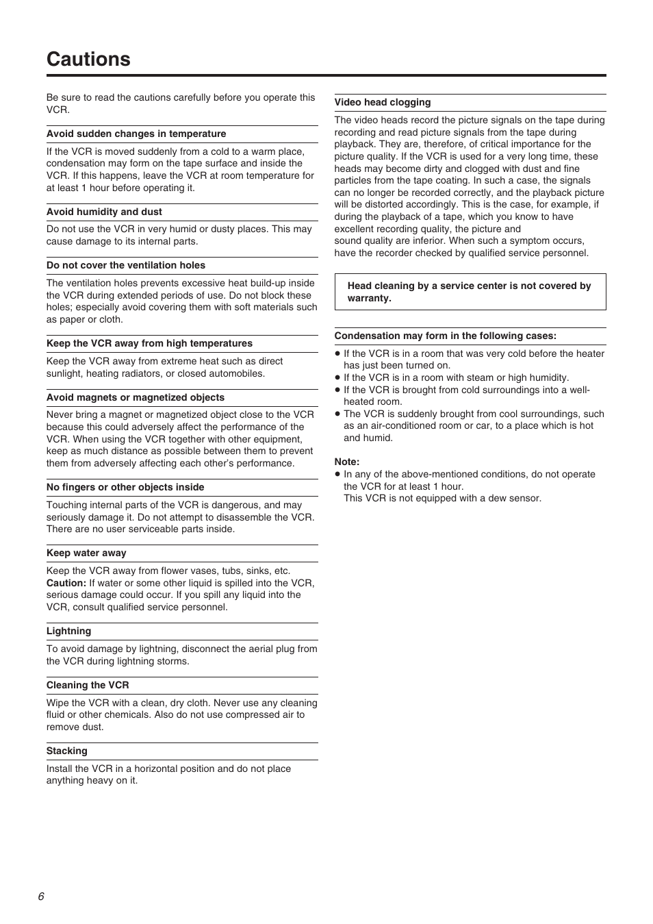Cautions | Panasonic NV-FJ710 Series User Manual | Page 6 / 58
