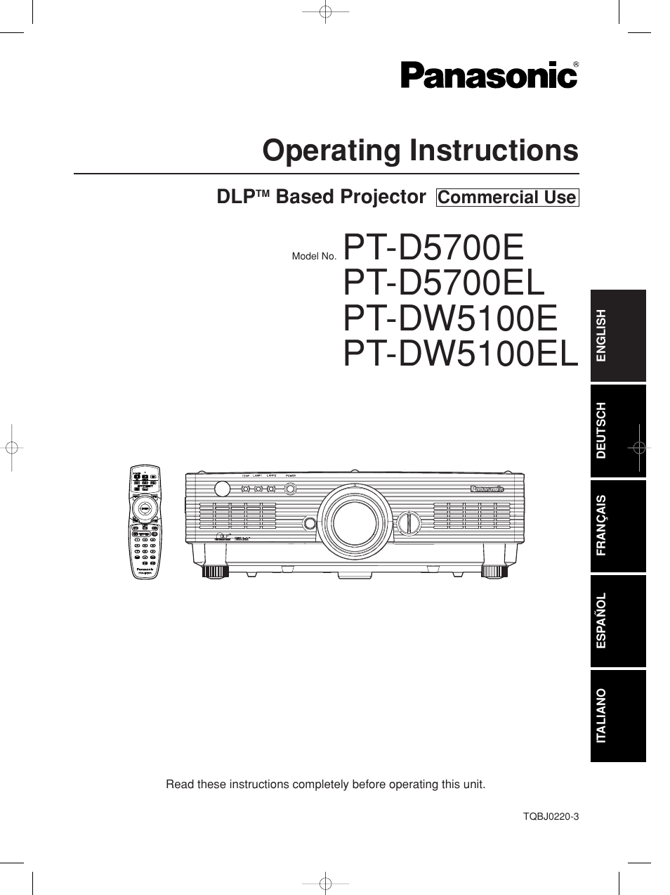 Panasonic PT-DW5100E User Manual | 64 pages