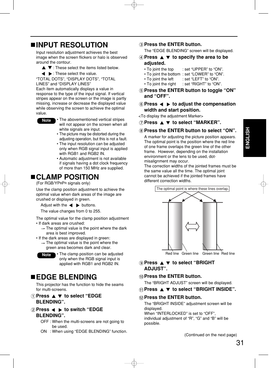 Input resolution, Clamp position, Edge blending | Panasonic PT-DW5100E User Manual | Page 31 / 64