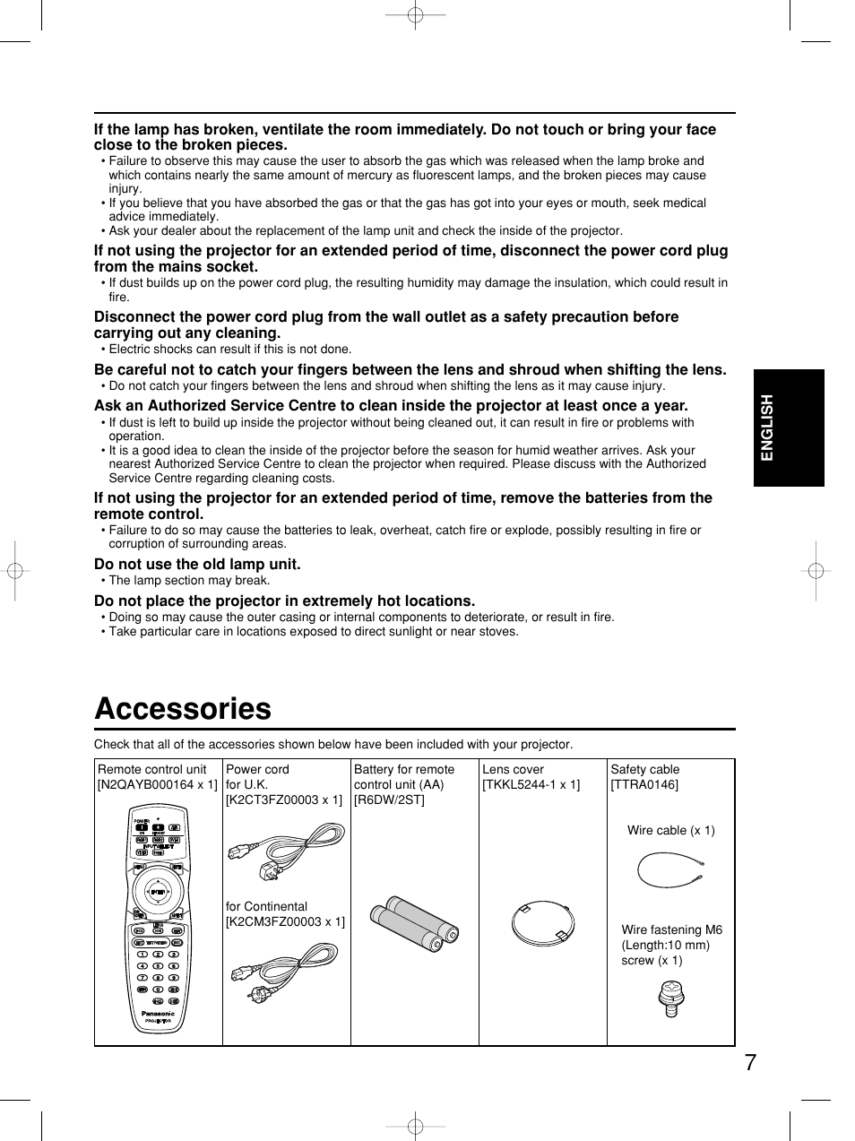 Accessories | Panasonic PT-DW5100E User Manual | Page 7 / 64