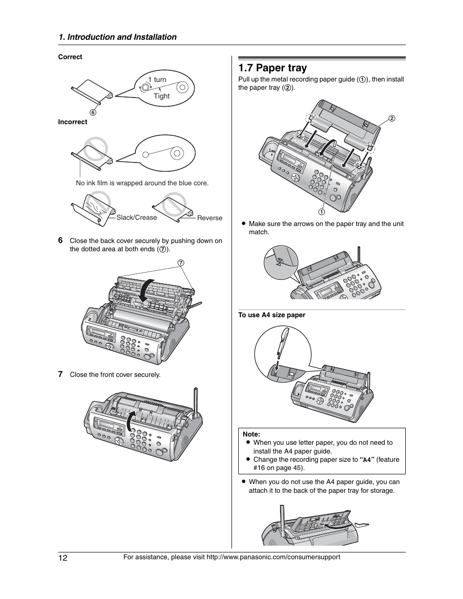 7 paper tray | Panasonic KX-FG2451 User Manual | Page 12 / 76