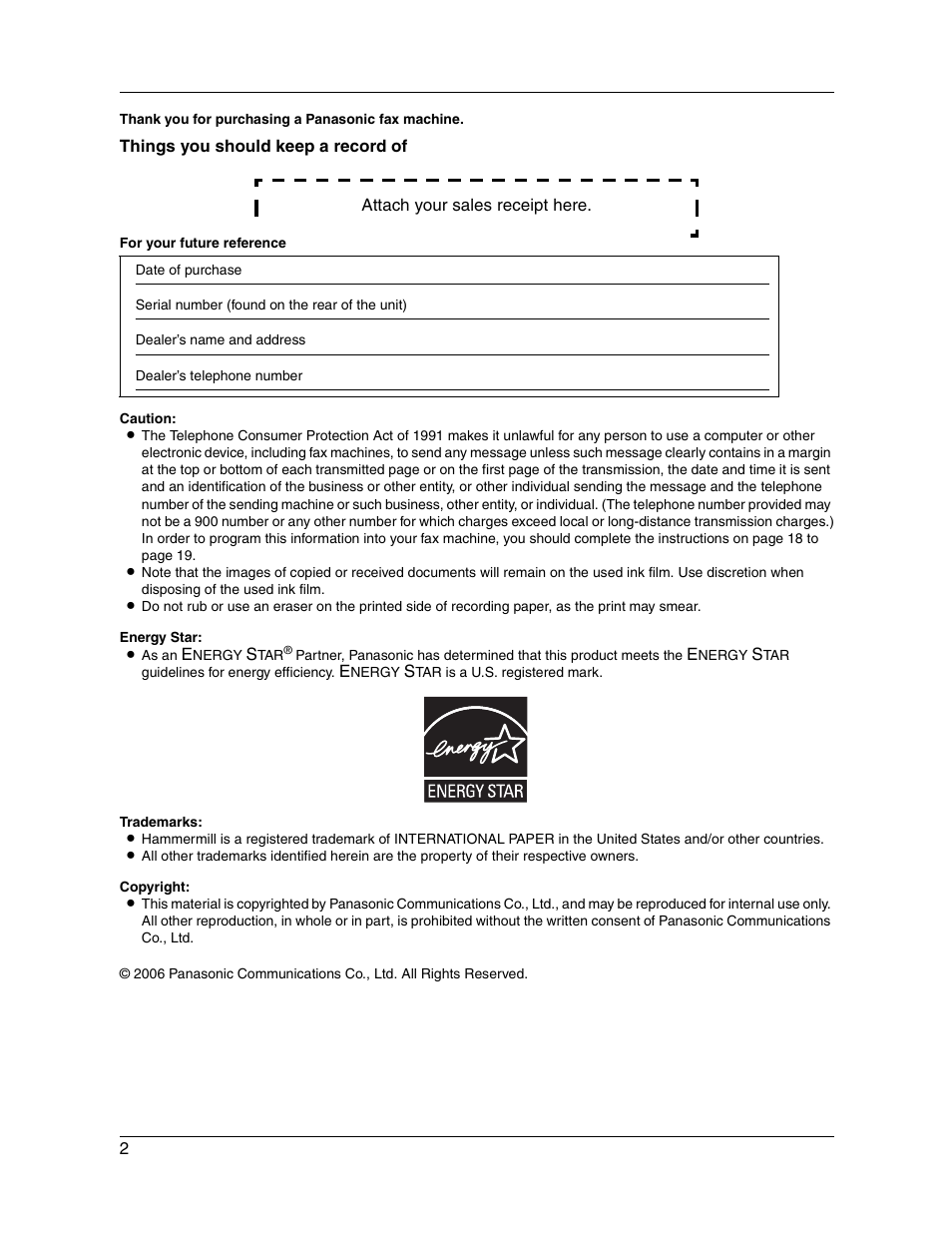 Panasonic KX-FG2451 User Manual | Page 2 / 76