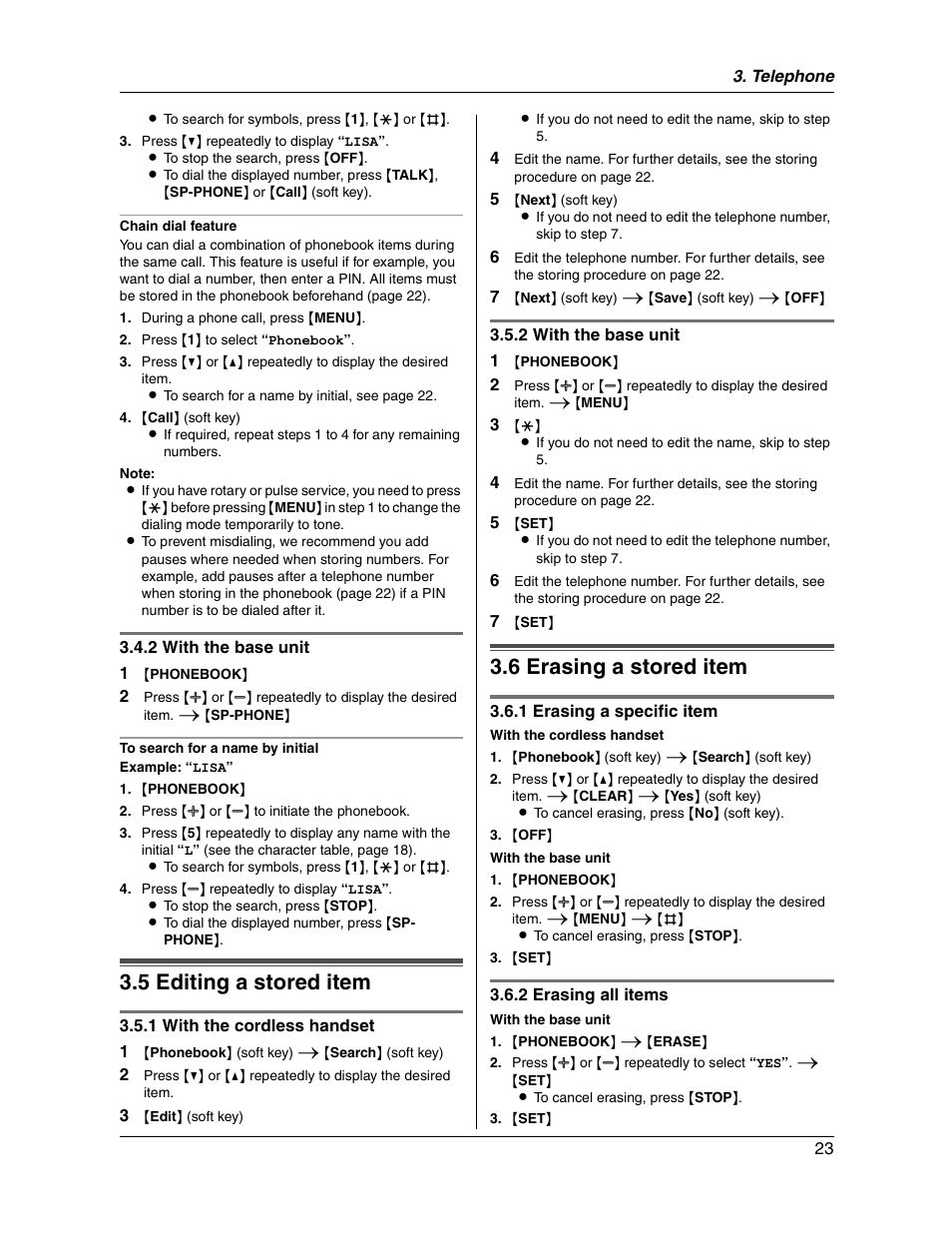 5 editing a stored item, 6 erasing a stored item | Panasonic KX-FG2451 User Manual | Page 23 / 76