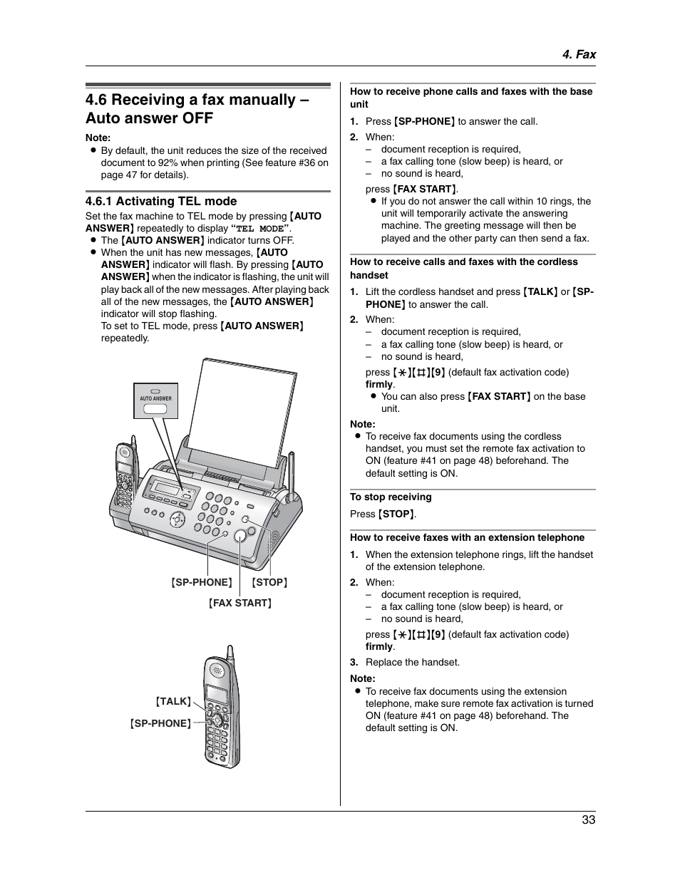 6 receiving a fax manually – auto answer off | Panasonic KX-FG2451 User Manual | Page 33 / 76