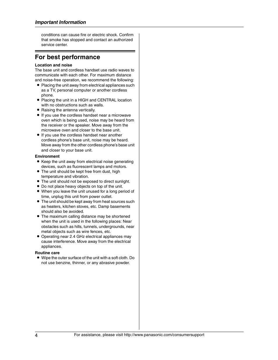 For best performance | Panasonic KX-FG2451 User Manual | Page 4 / 76