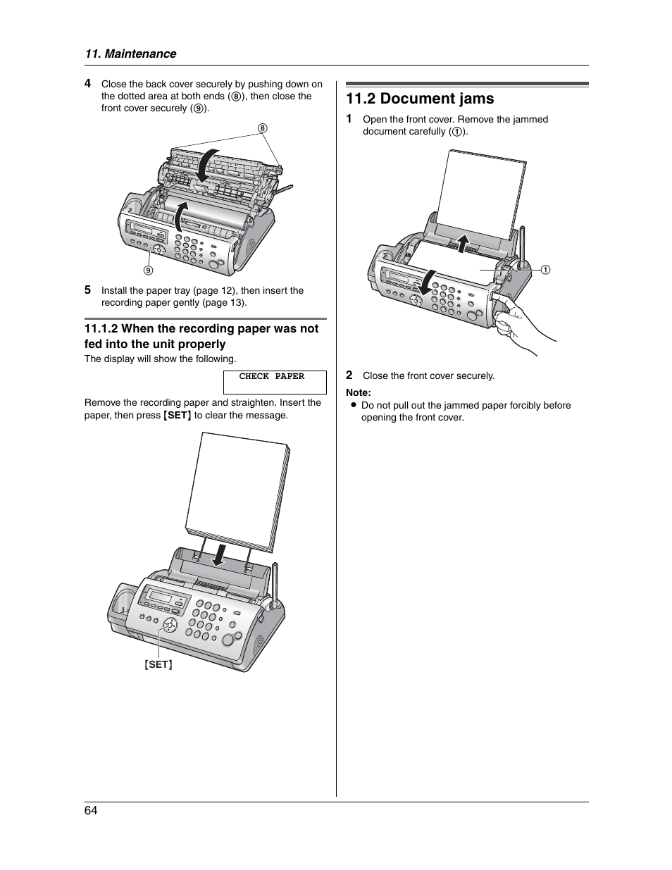 2 document jams | Panasonic KX-FG2451 User Manual | Page 64 / 76