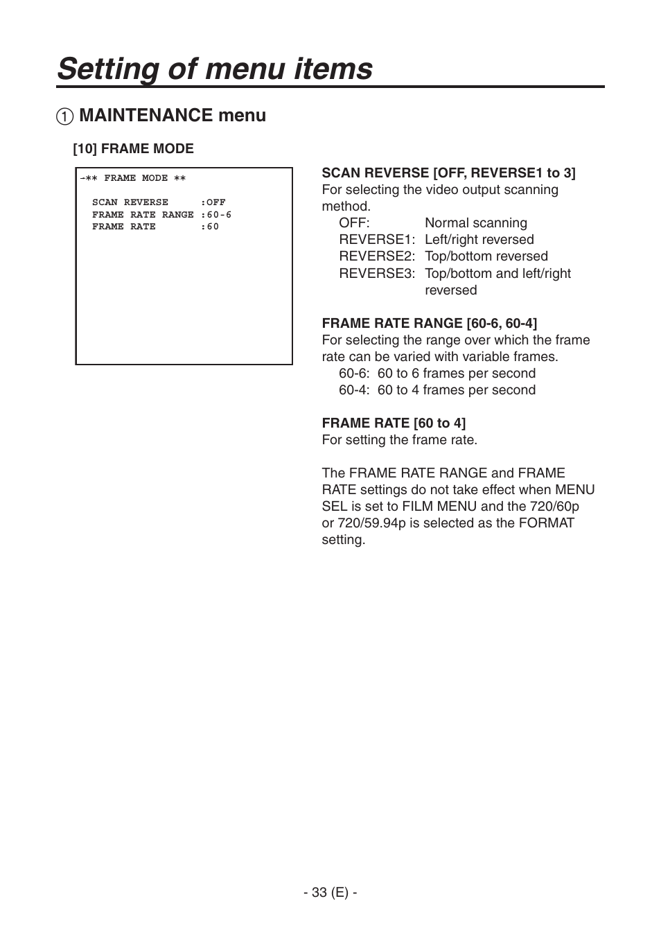 Ak-hc1500goperators manual 34.pdf, Setting of menu items, Maintenance menu | Panasonic AK-HC1500G User Manual | Page 34 / 52