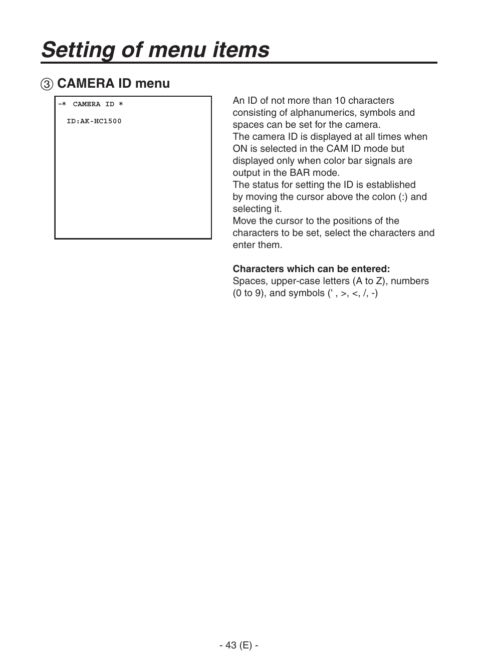 Ak-hc1500goperators manual 44.pdf, Setting of menu items | Panasonic AK-HC1500G User Manual | Page 44 / 52