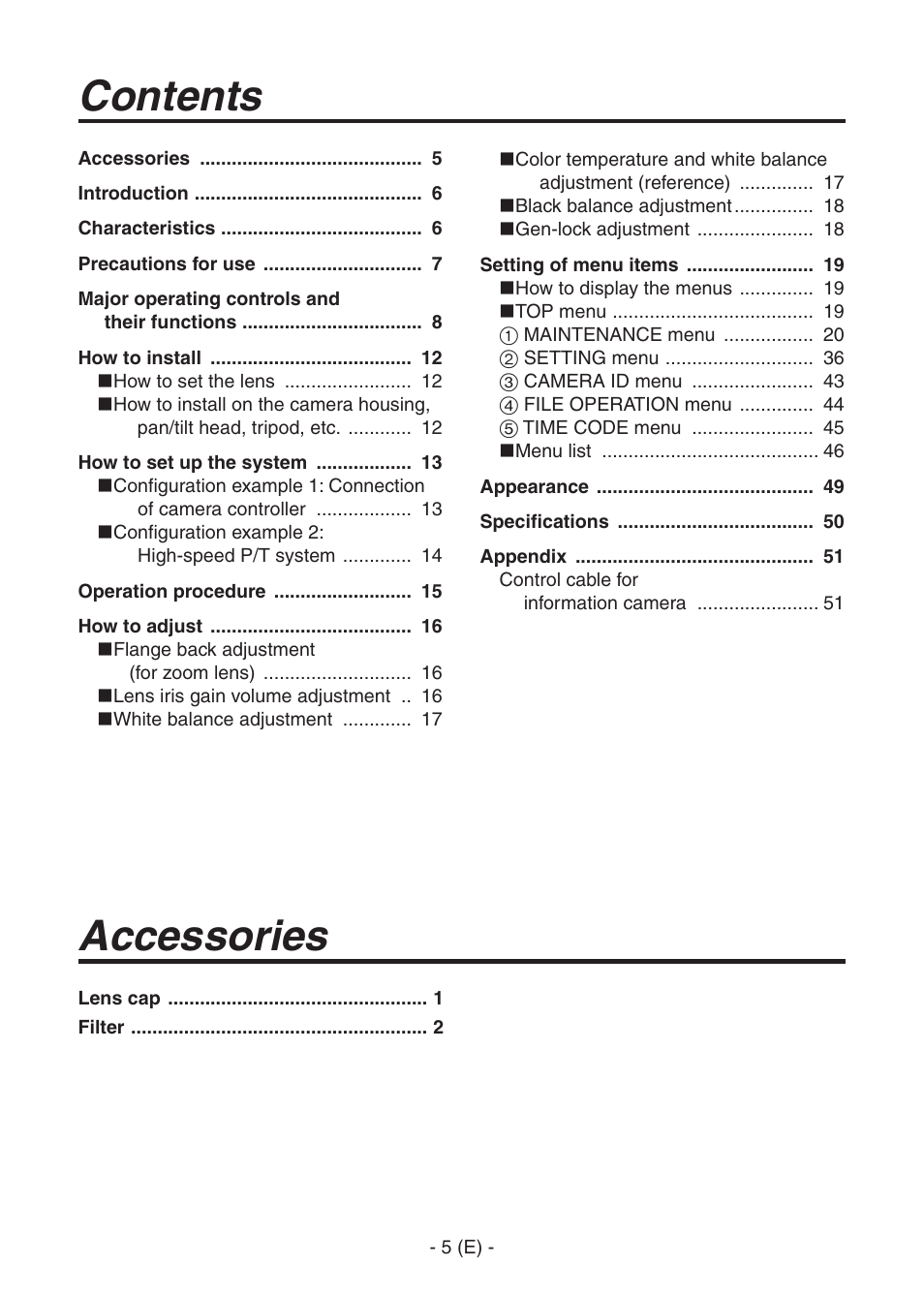 Ak-hc1500goperators manual 6.pdf, Contents accessories | Panasonic AK-HC1500G User Manual | Page 6 / 52
