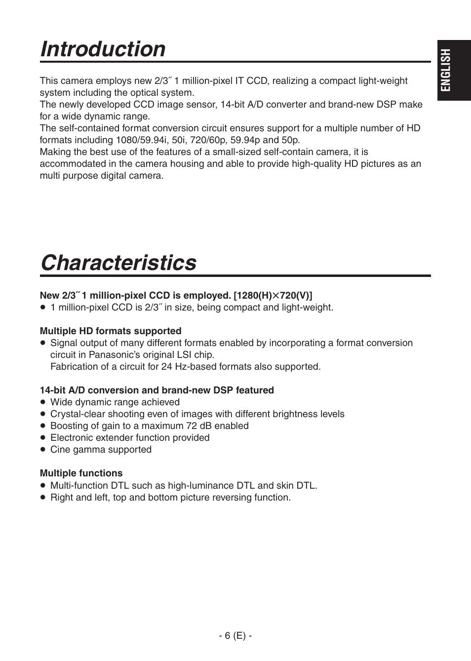 Ak-hc1500goperators manual 7.pdf, Introduction characteristics | Panasonic AK-HC1500G User Manual | Page 7 / 52