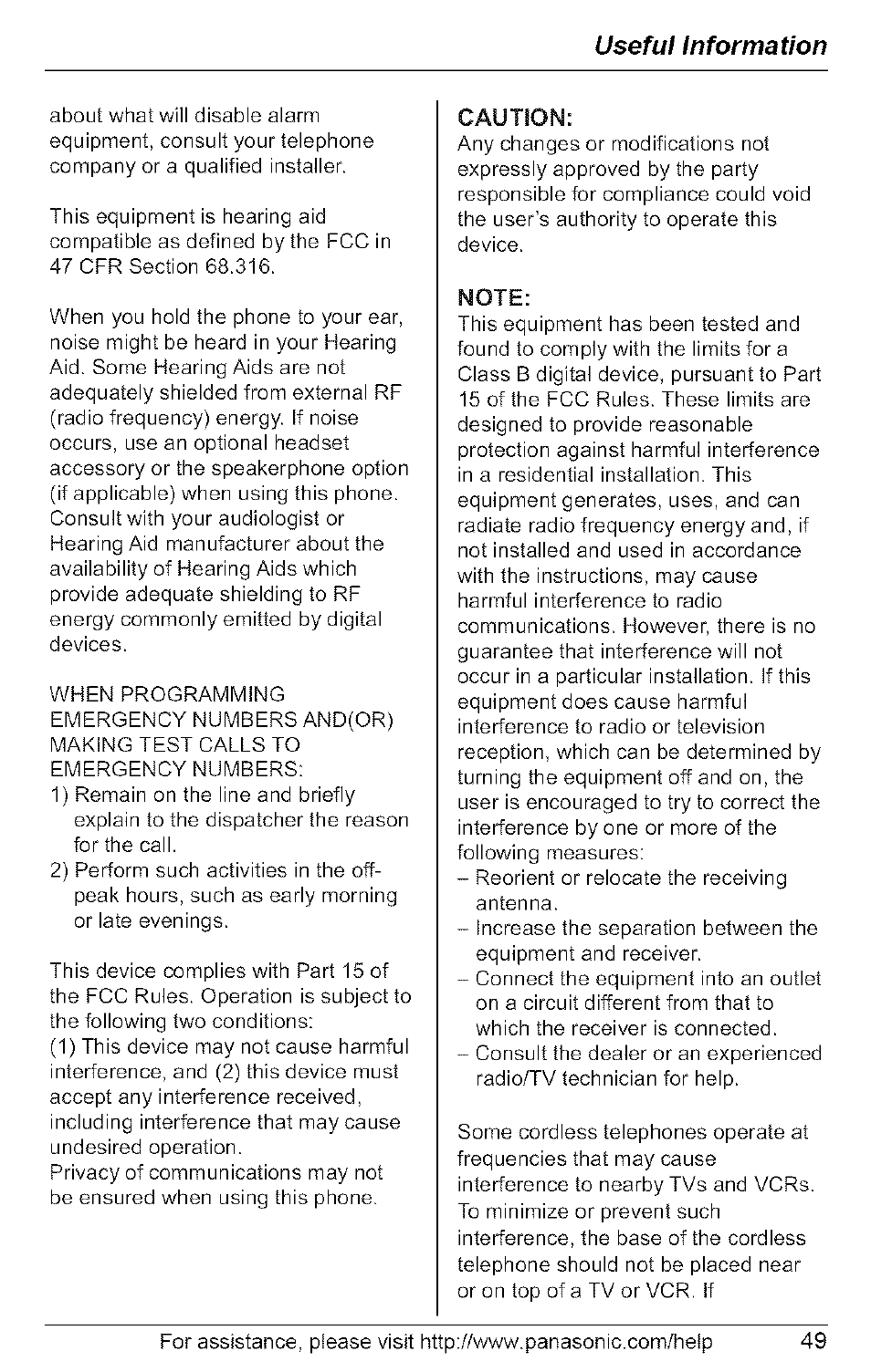 Useful information | Panasonic 5.8 GHZ EXPANDABLE DIGITAL CORDLESS ANSWERING SYSTEM KX-TG6074 User Manual | Page 49 / 56